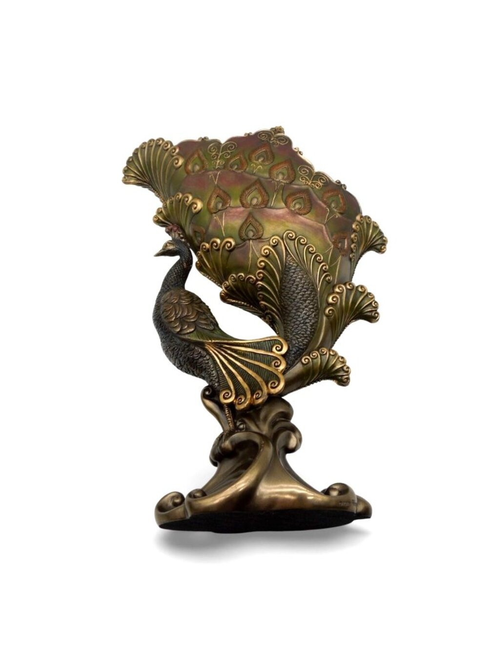 Veronese Peacock Statue Bronze Finish 2009 Vase Home Figurine 11"
